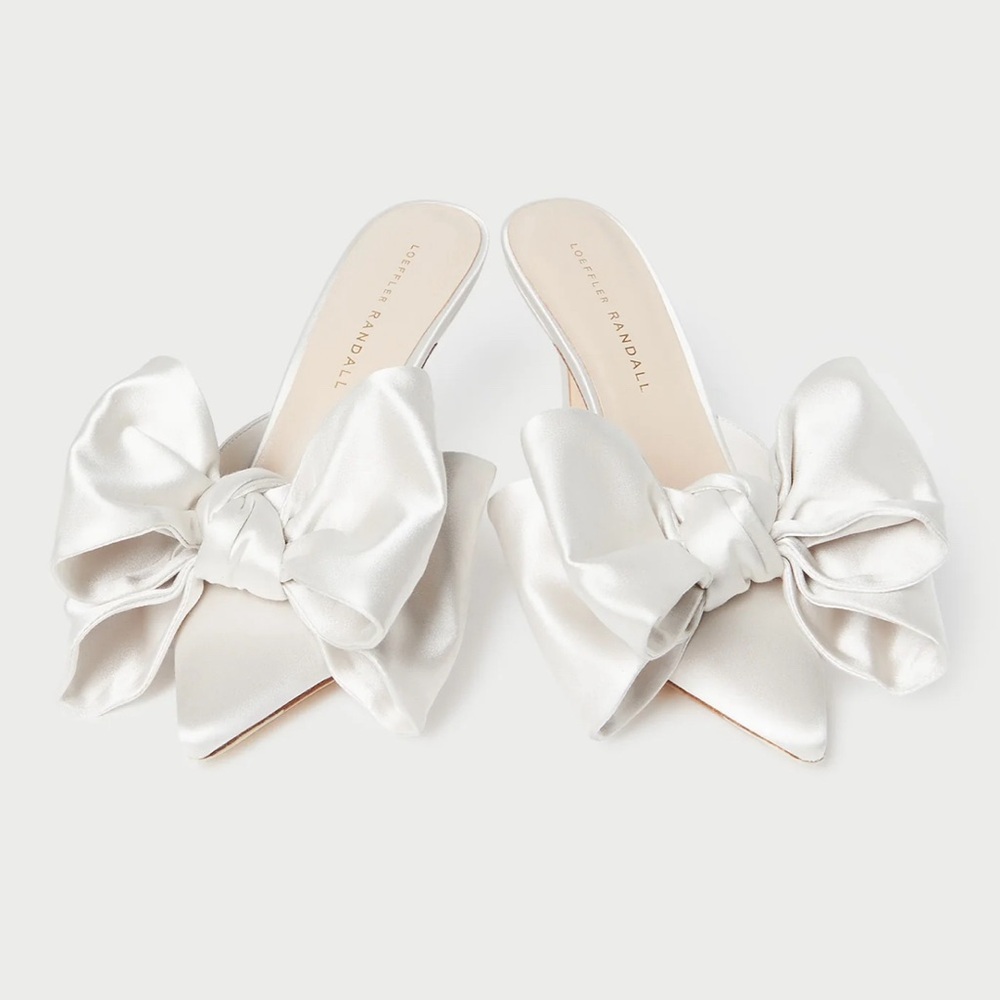 Loeffler Randall Margot Cream Satin Bow Mule